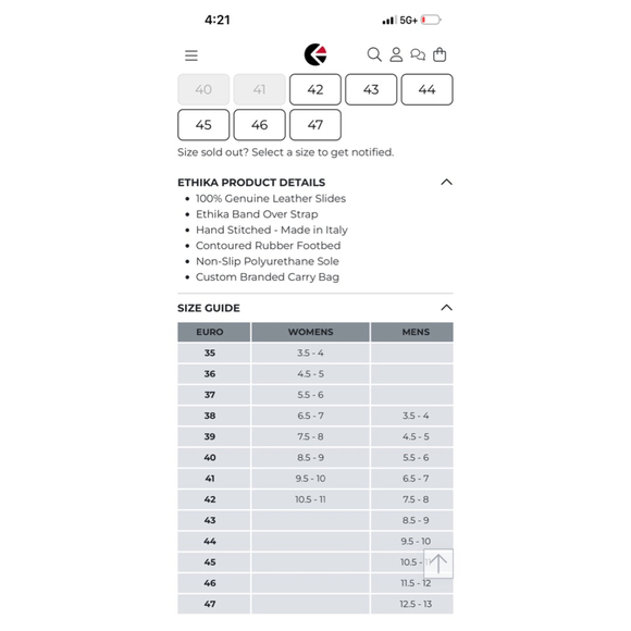 Ethika Premium Slides Black Leather Women Size 39/7.5-8 - Picture 7 of 7